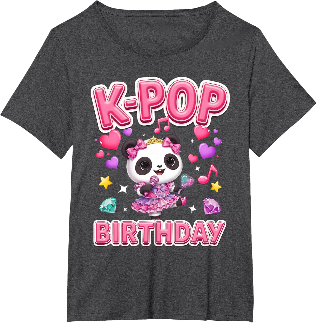 K-Pop Birthday Girl Cute Panda Idol Singer Korean Music T-Shirt - Dark Heather Grey