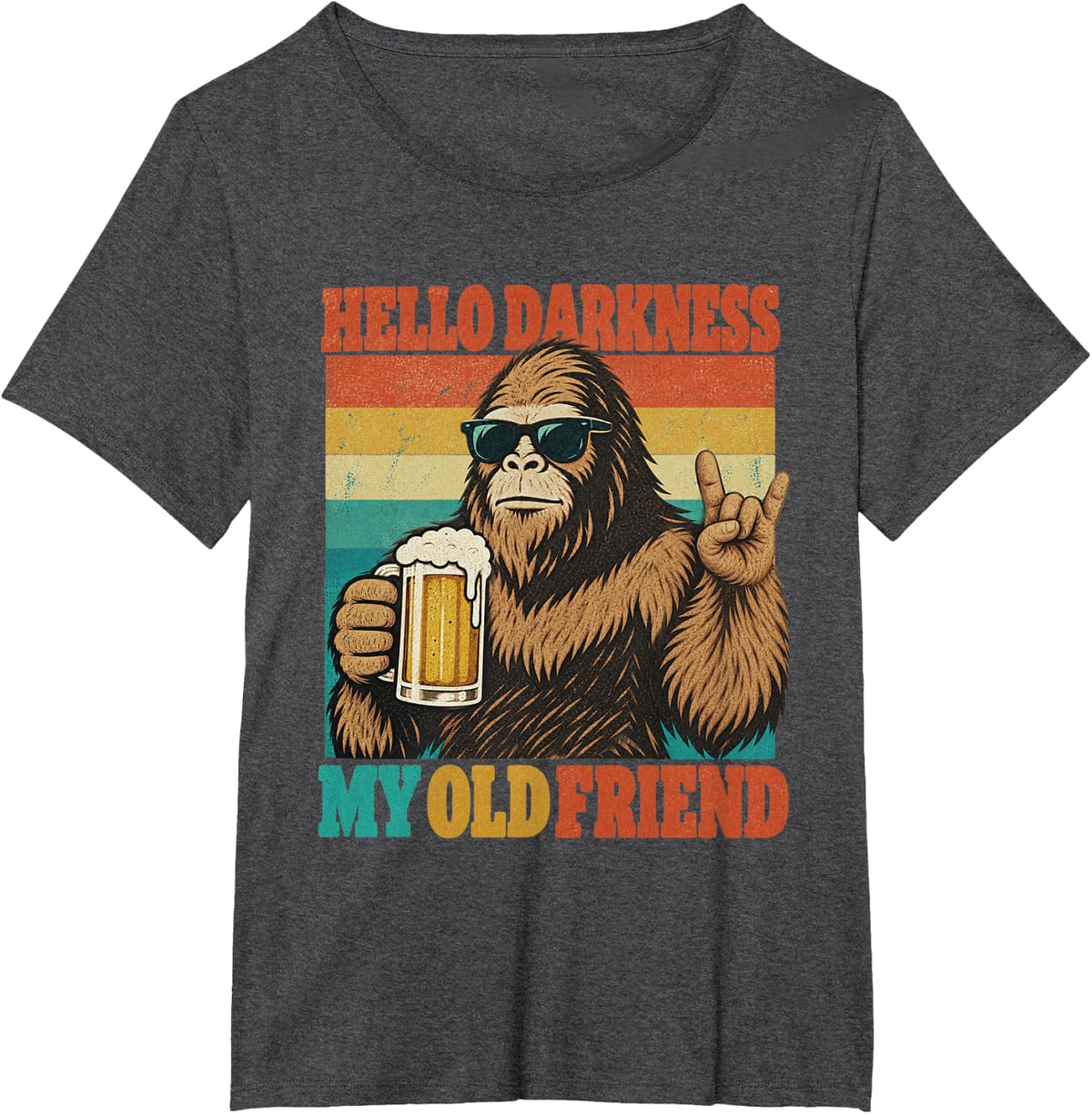 Hello Darkness My Old Friend Bigfoot Rock On Men Prost Beer T-Shirt - Dark Heather Grey