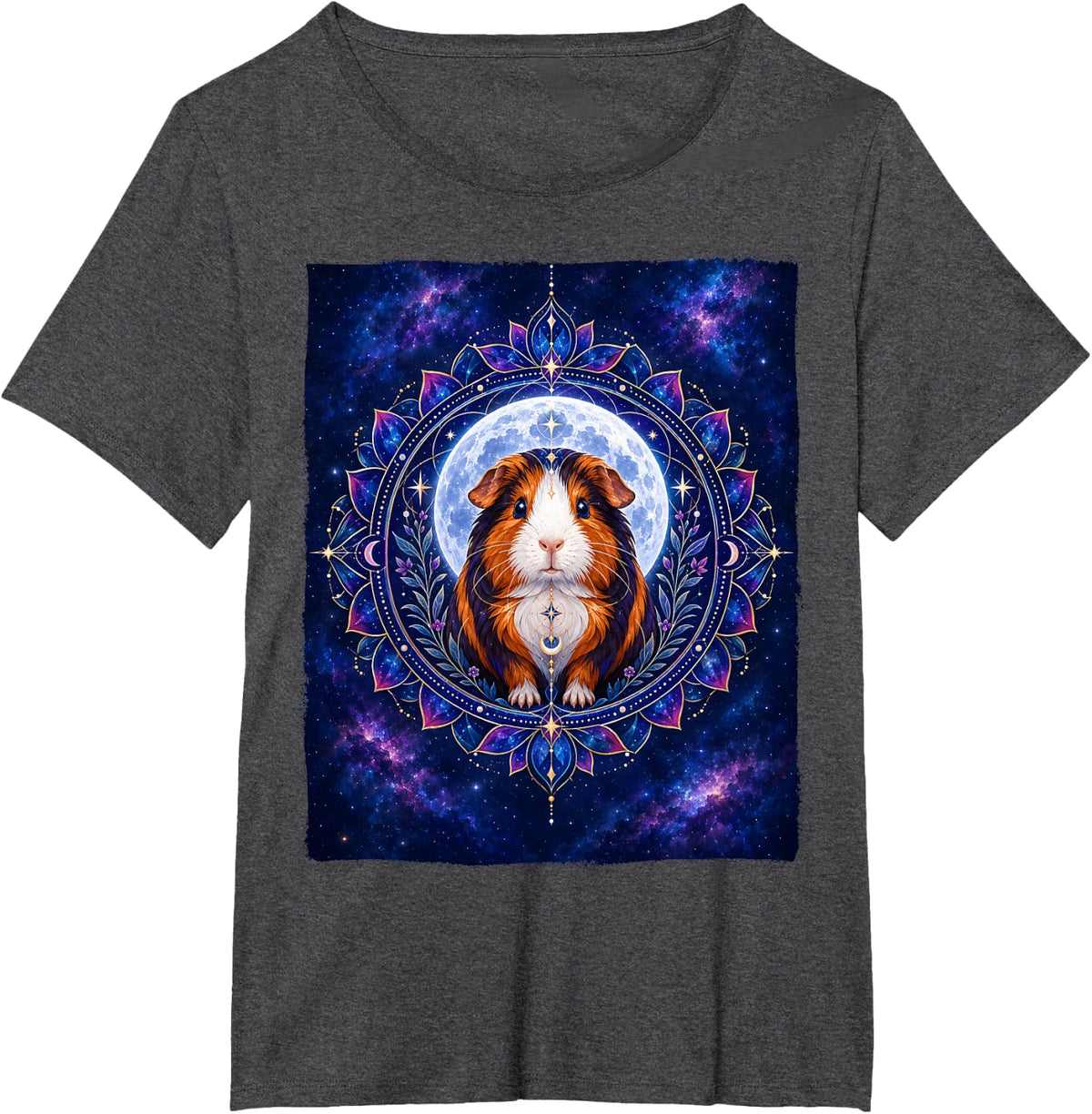 Guinea Pig Moon Mandala Celestial Cosmic Galaxy Magical Cavy T-Shirt - Dark Heather Grey