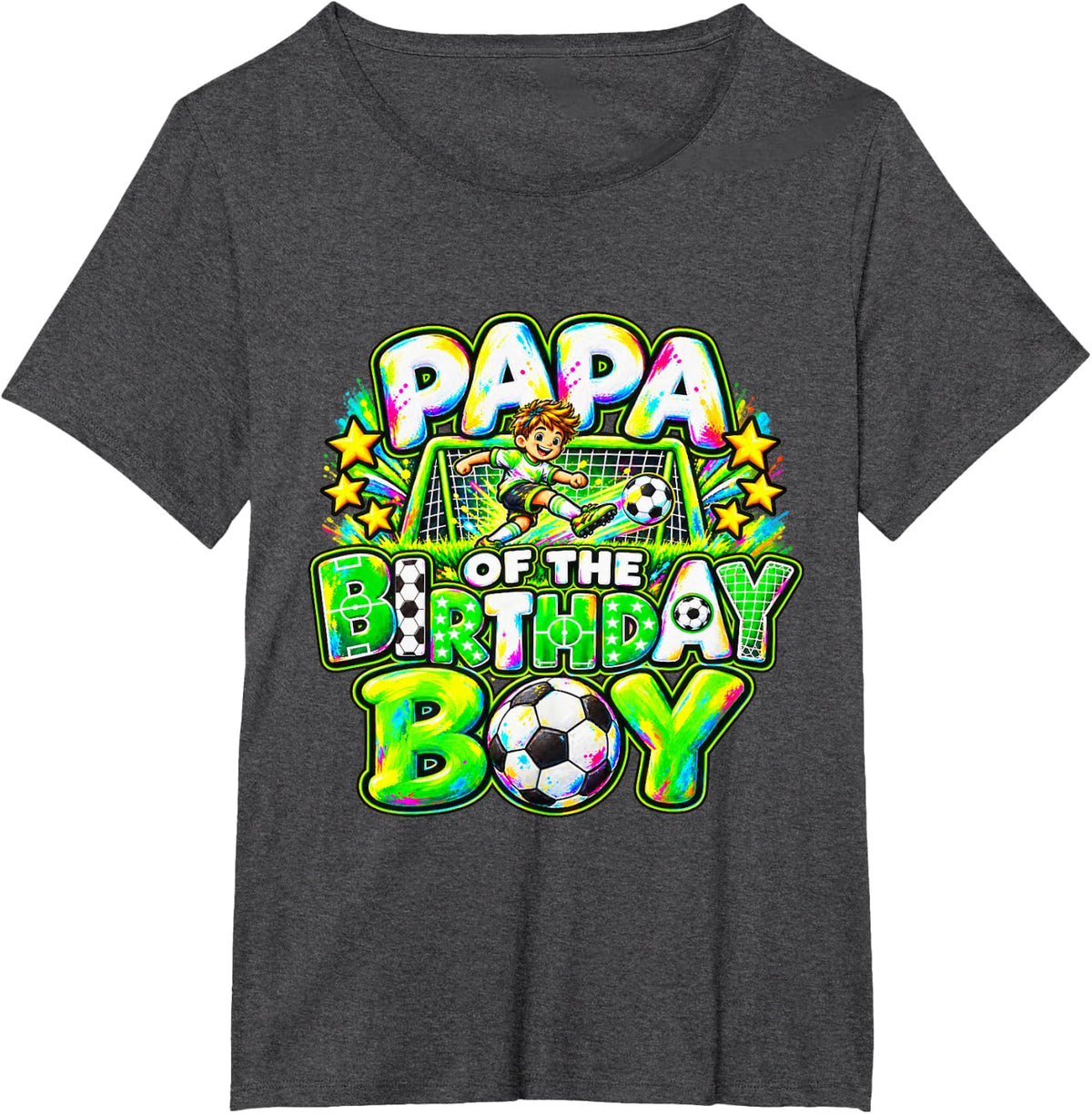 Papa of The Birthday Boy Soccer Player Colorful T-Shirt - Dark Heather Grey
