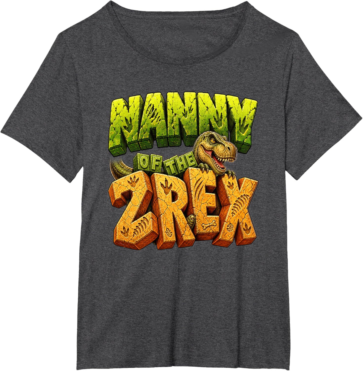 T-Rex Grandma Nanny of The Two Rex 2nd Birthday Boy T-Shirt - Dark Heather Grey