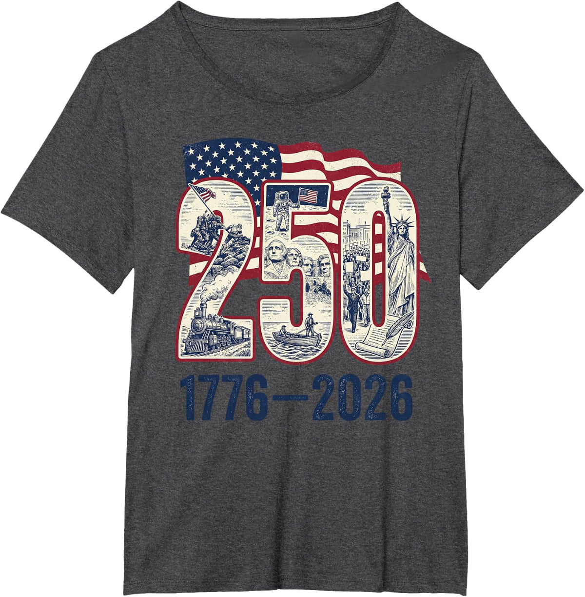 250 Years American 1776 2026 250th USA Patriotic 4th of July T-Shirt - Dark Heather Grey