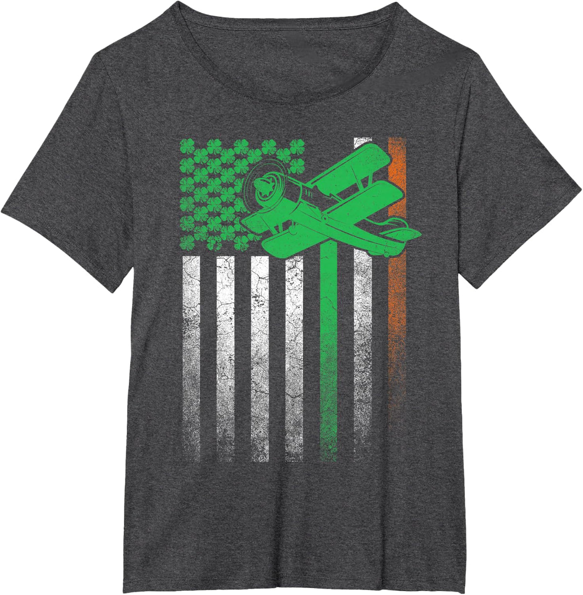 Pilot Airplane Irish American Flag St. Patrick's Day Flying Women Kids Men T-Shirt - Dark Heather Grey
