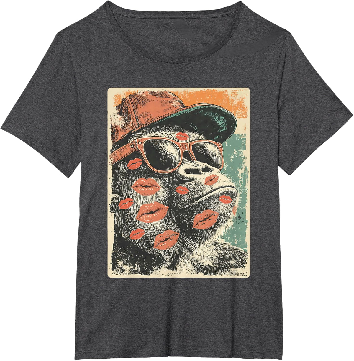 Cute Gorilla with Sunglasses Kisses Valentine's Day Animal T-Shirt - Dark Heather Grey