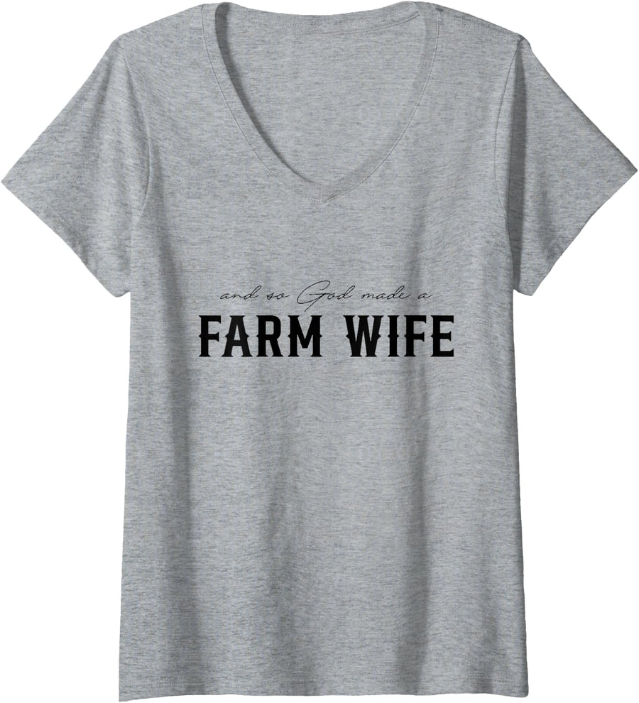 Womens And So God Made A Farm Wife V-Neck T-Shirt - Heather Grey