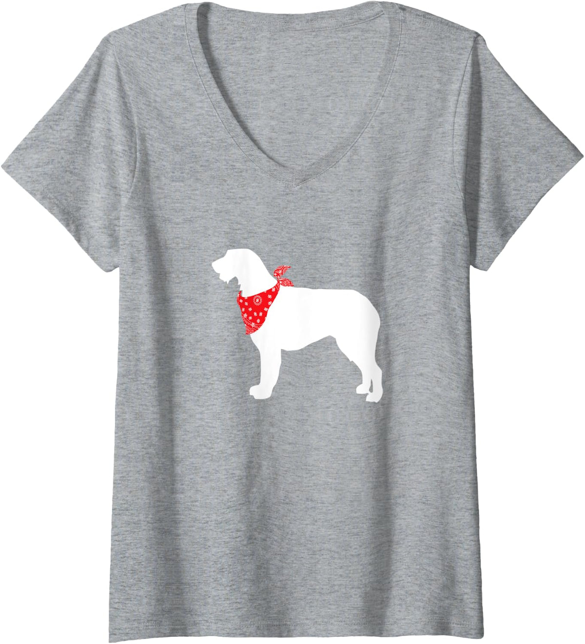 Womens Irish Wolfhound Dog Wearing Red Bandana V-Neck T-Shirt - Heather Grey