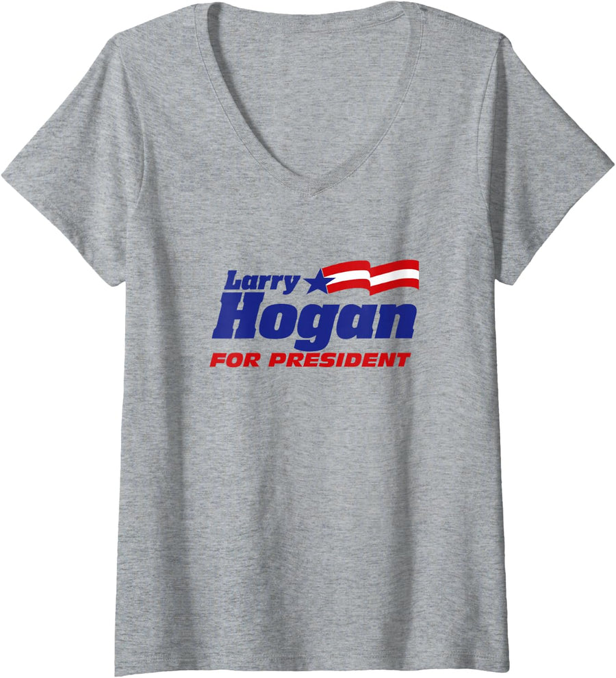 Women's Larry Hogan for President 2024 Hogan 2024 Republican Patriot V-Neck T-Shirt - Heather Grey