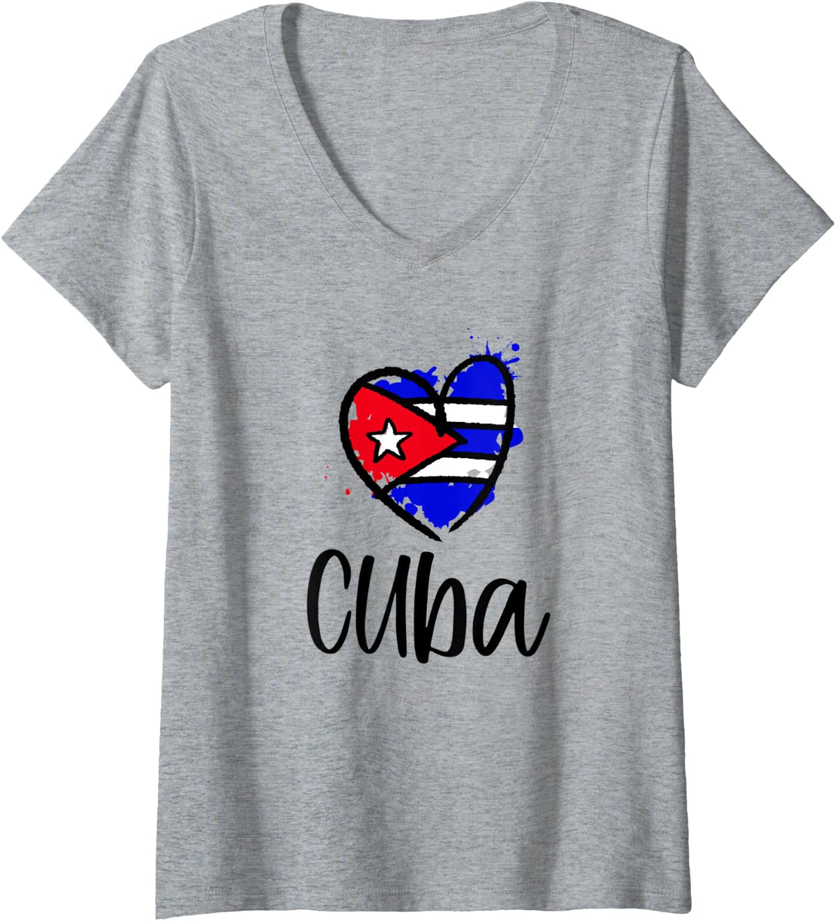 Womens Cuba Heart Flag Cute Northern America Spanish Cuban Gift V-Neck T-Shirt - Heather Grey