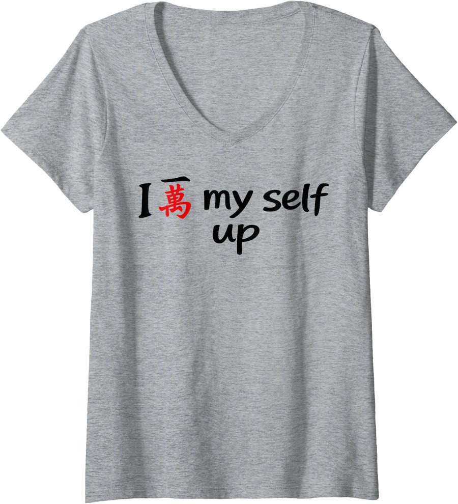 Women's I Crack Myself up Mahjong V-Neck T-Shirt - Heather Grey