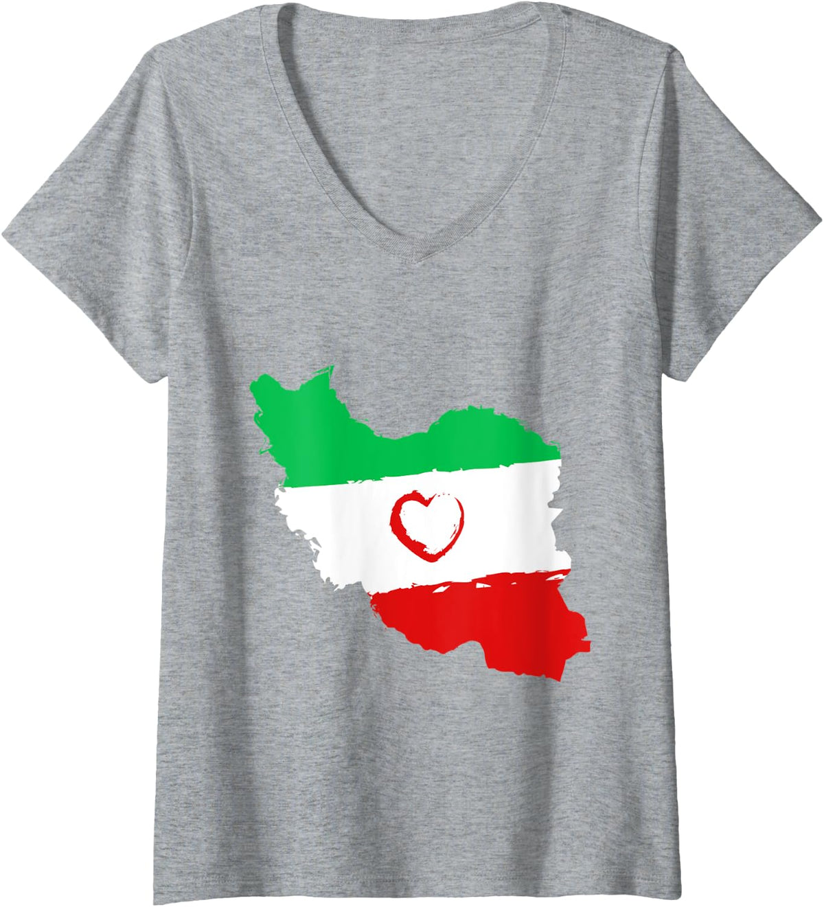 Womens Iran Heart Map Flag | Persian Freedom Iranian | Free Iran V-Neck T-Shirt - Heather Grey