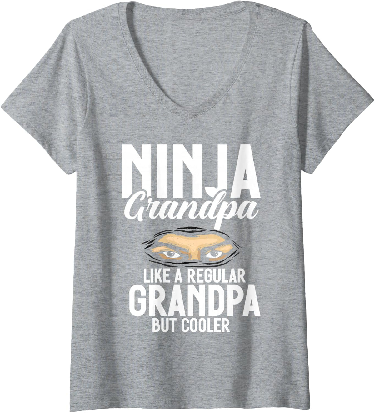 Womens Ninja Grandpa Like a Regular Grandpa but Cooler Ninja V-Neck T-Shirt - Heather Grey