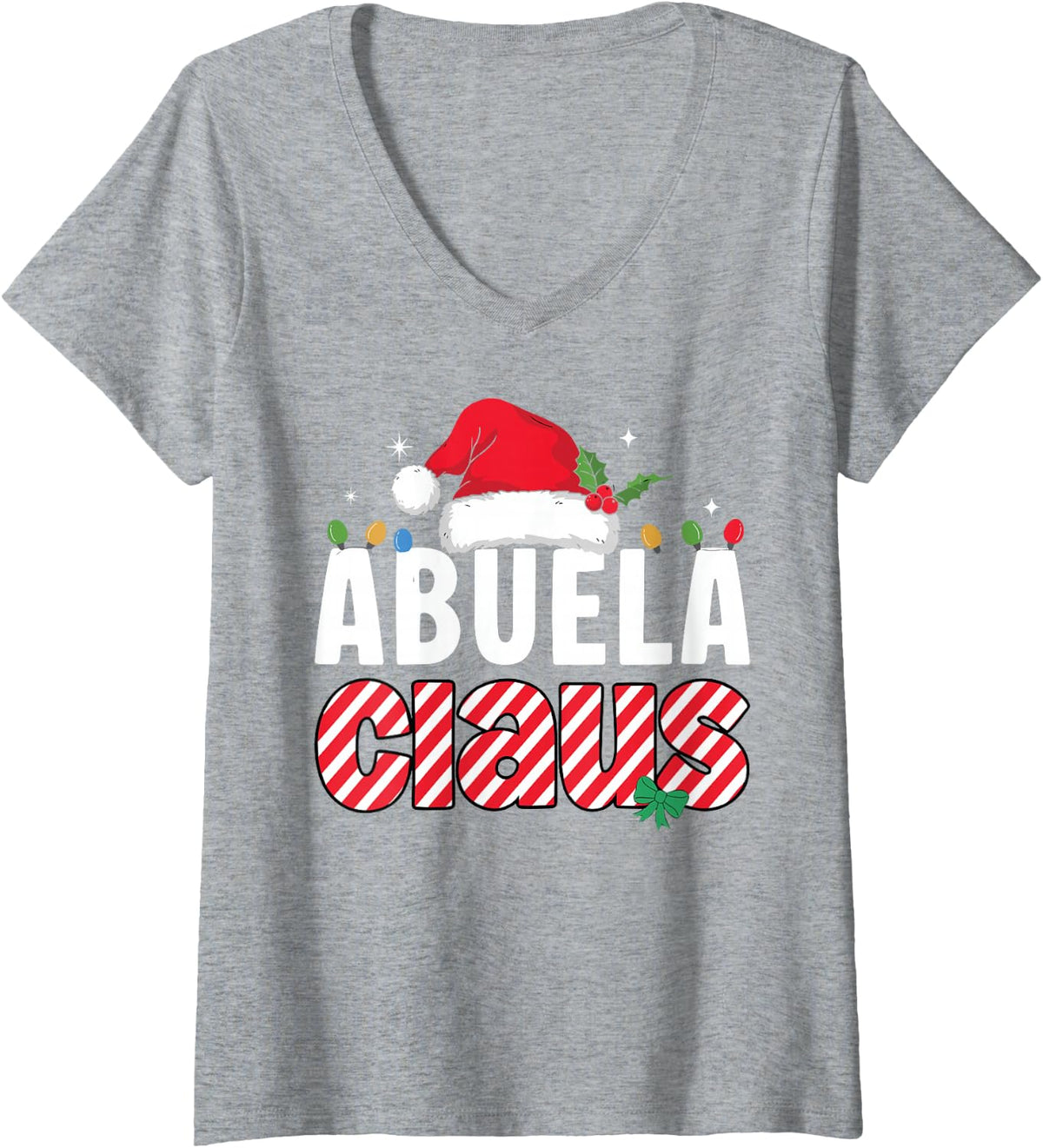 Women's Abuela Claus Funny Christmas Family Matching Pajamas V-Neck T-Shirt - Heather Grey