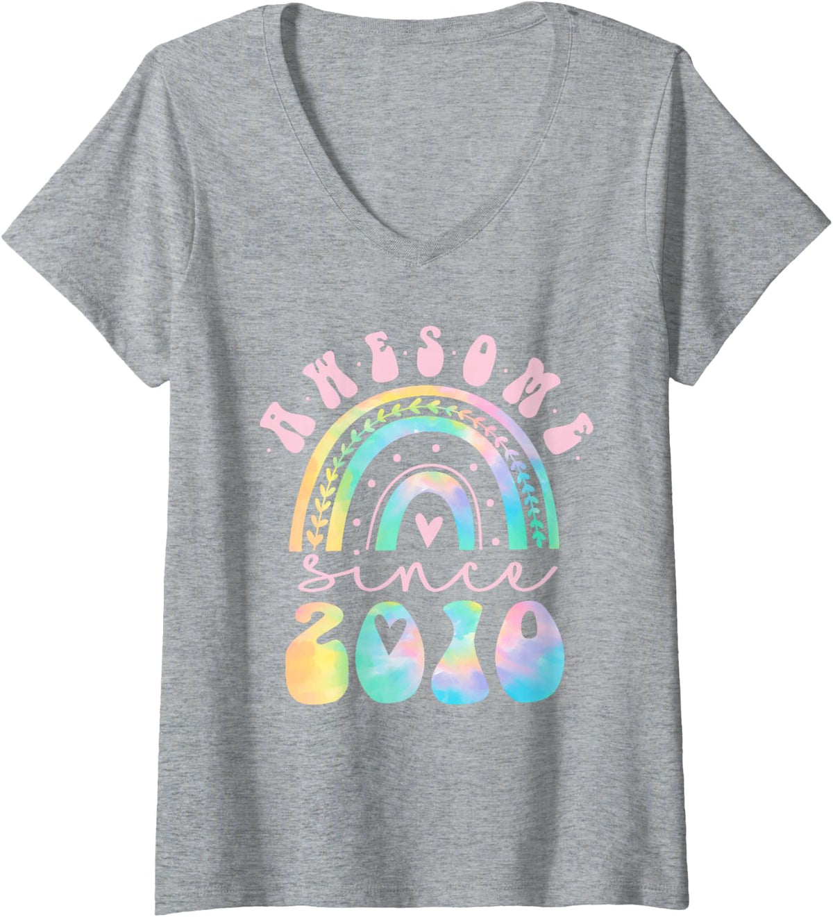 Women's Awesome Since 2010 16 Year Old Rainbow Tie Dye 16th Birthday V-Neck T-Shirt - Heather Grey