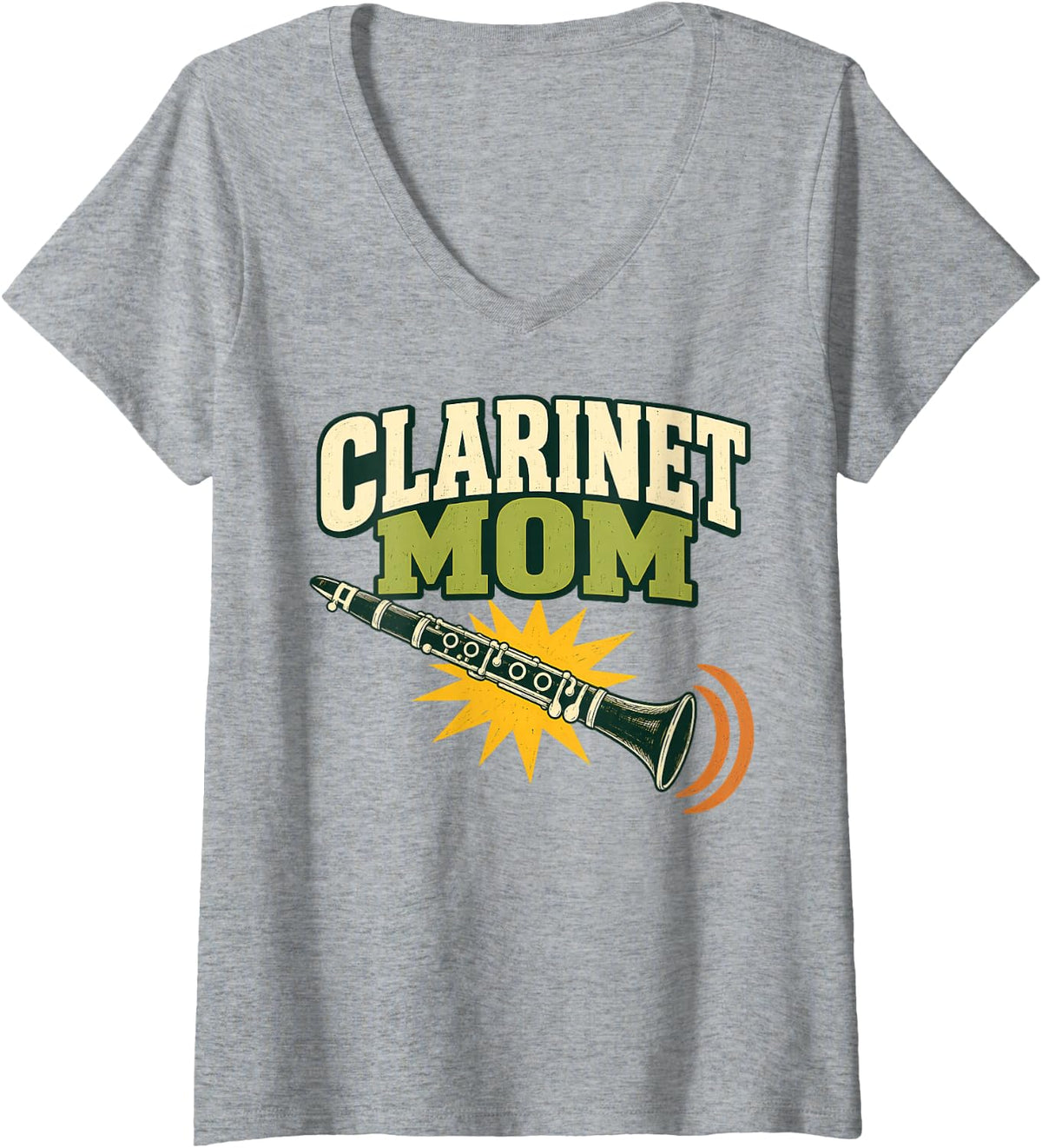 Women's Clarinet Mom Instrument Musician V-Neck T-Shirt - Heather Grey