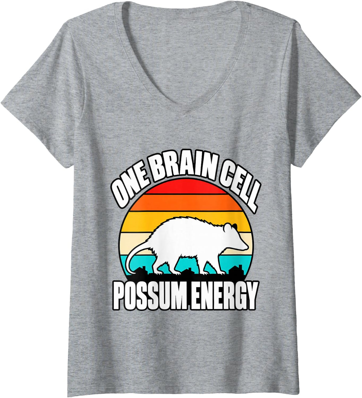 Women's Opossum One Brain Cell Possum Energy Possum Sarcastic Keeper V-Neck T-Shirt - Heather Grey