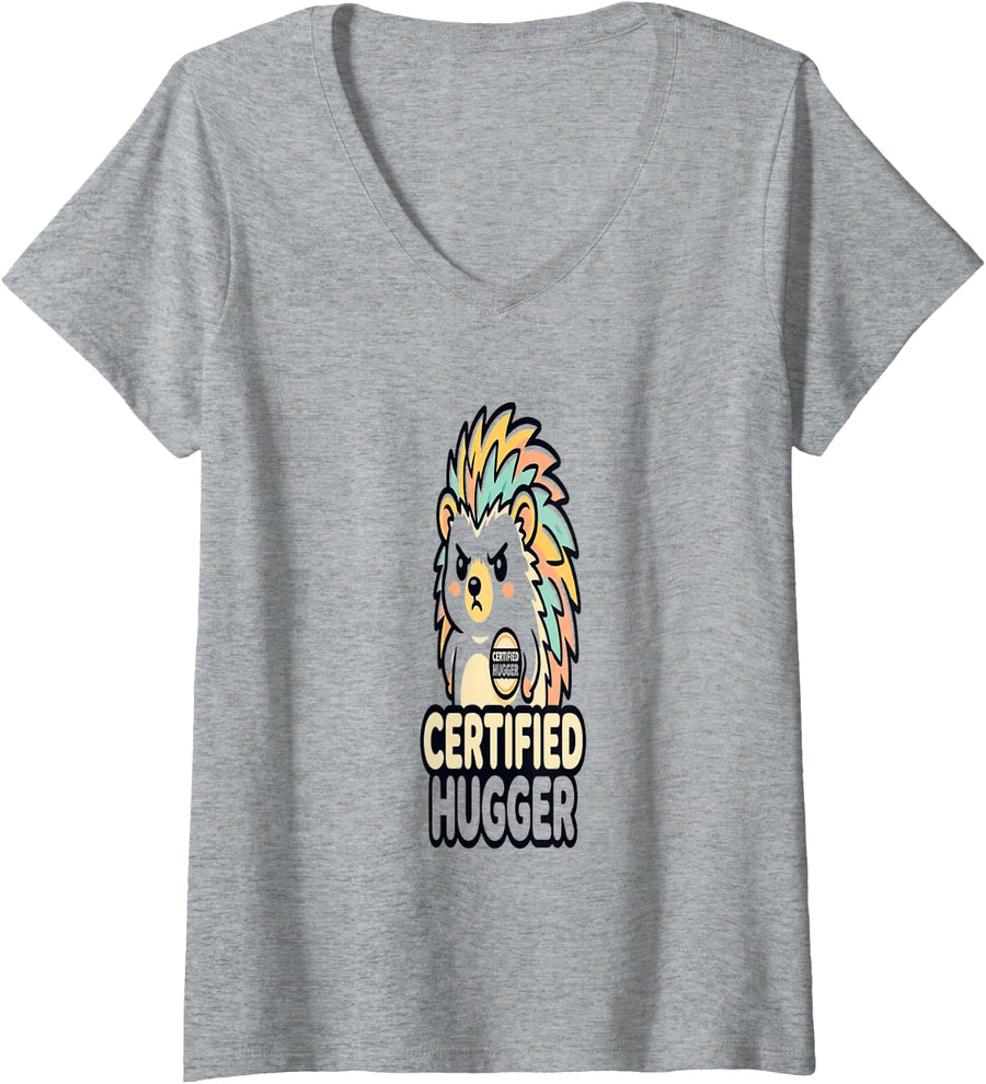 Women's Ironic Humor Hedgehog Lovers for People Who Tolerate Me V-Neck T-Shirt - Heather Grey
