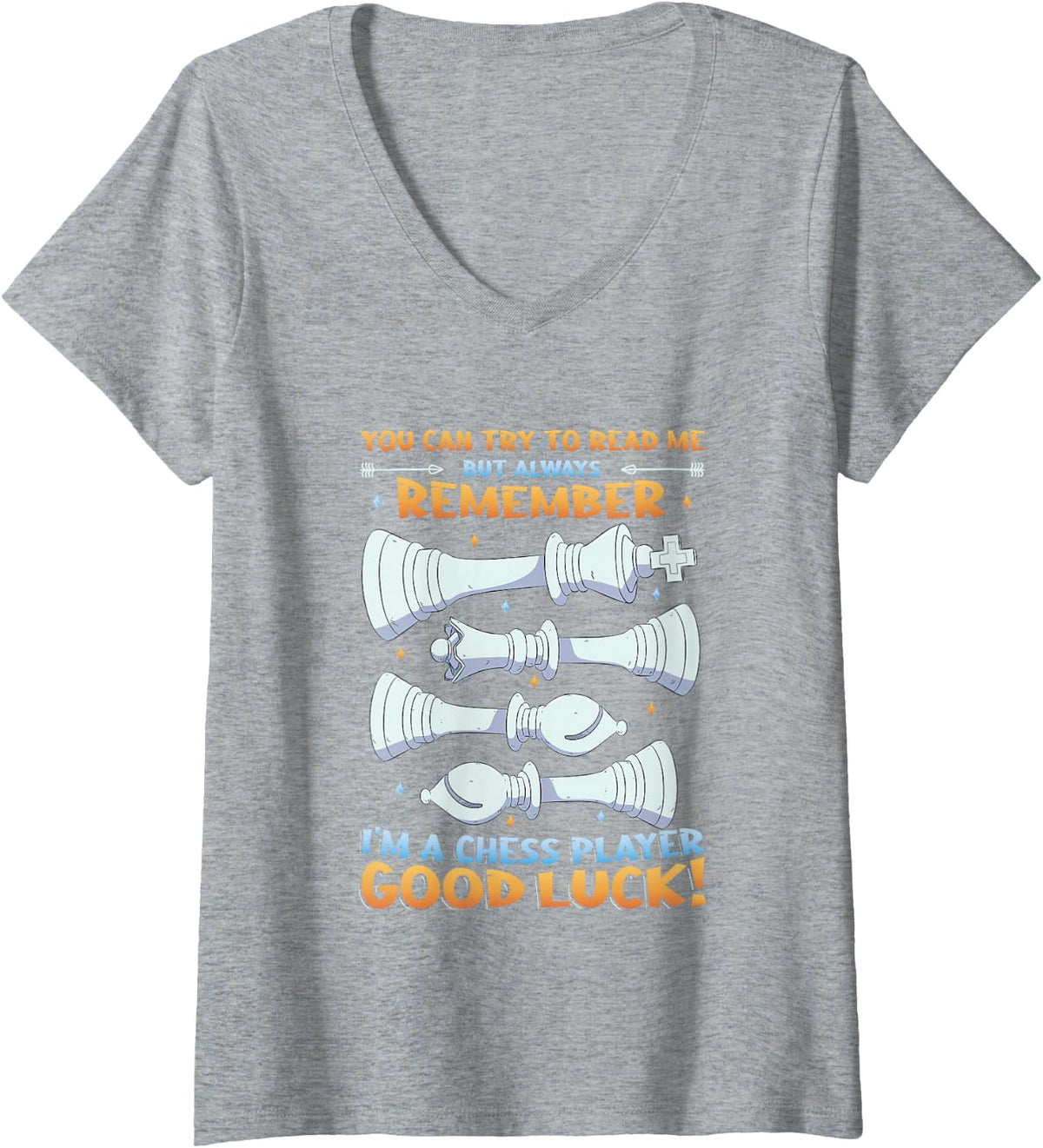 Women's Try to Read Me Chess Player - Chess Club V-Neck T-Shirt - Heather Grey