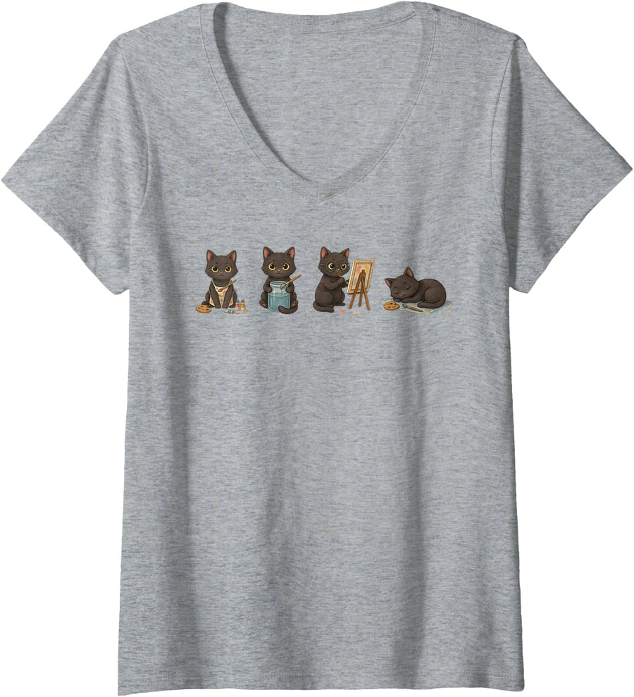 Women's Acrylic Painting Painter Artist Fine Art Paint with Acrylics V-Neck T-Shirt - Heather Grey
