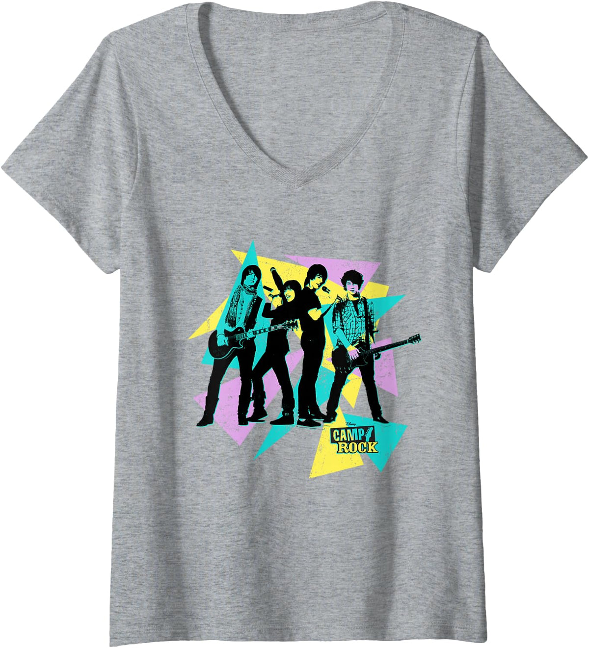 Womens Disney Channel Camp Rock Mitchie Torres and Connect 3 V-Neck T-Shirt - Heather Grey