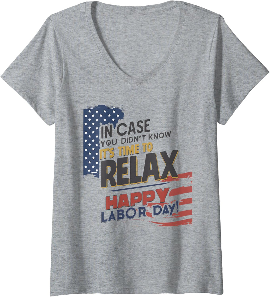 Women's Happy Labor Day Shirt Patriot Happy Labor Day Men Women V-Neck T-Shirt - Heather Grey