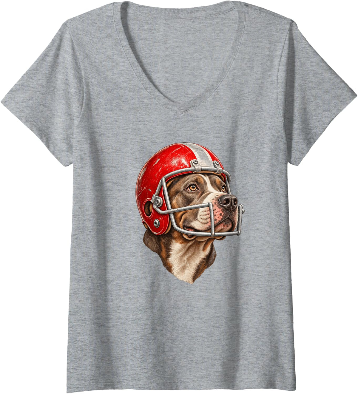Women's American Pitbull Terrier Dog Sport USA Football V-Neck T-Shirt - Heather Grey