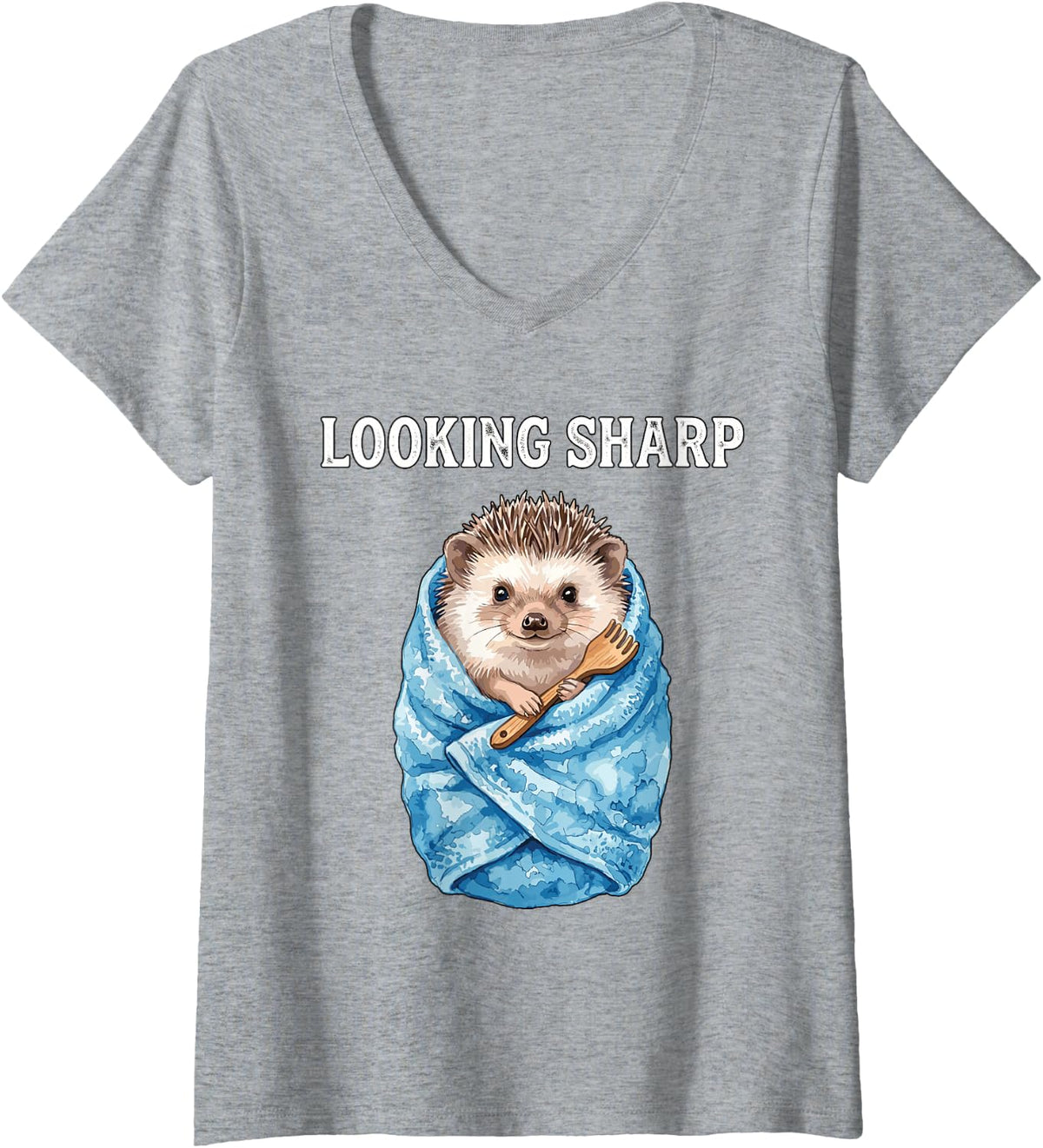 Women's Looking Sharp Funny Hedgehog Spa Bath Animal Humorous Puns V-Neck T-Shirt - Heather Grey