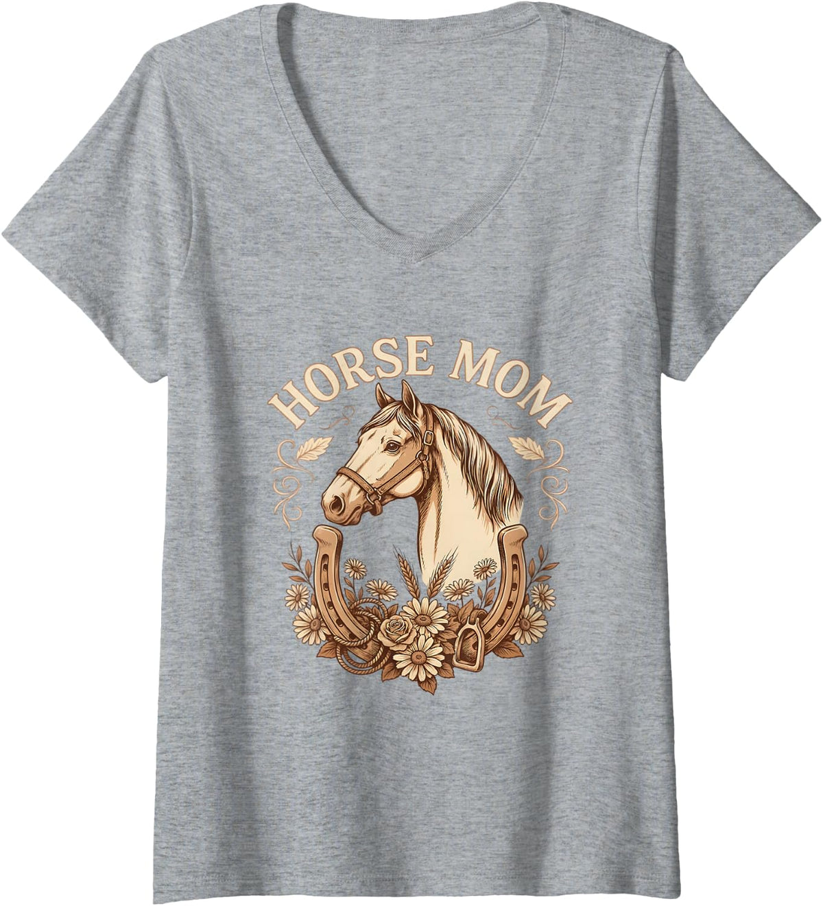 Women's Horse Mom Horse Lover Equestrian V-Neck T-Shirt - Heather Grey