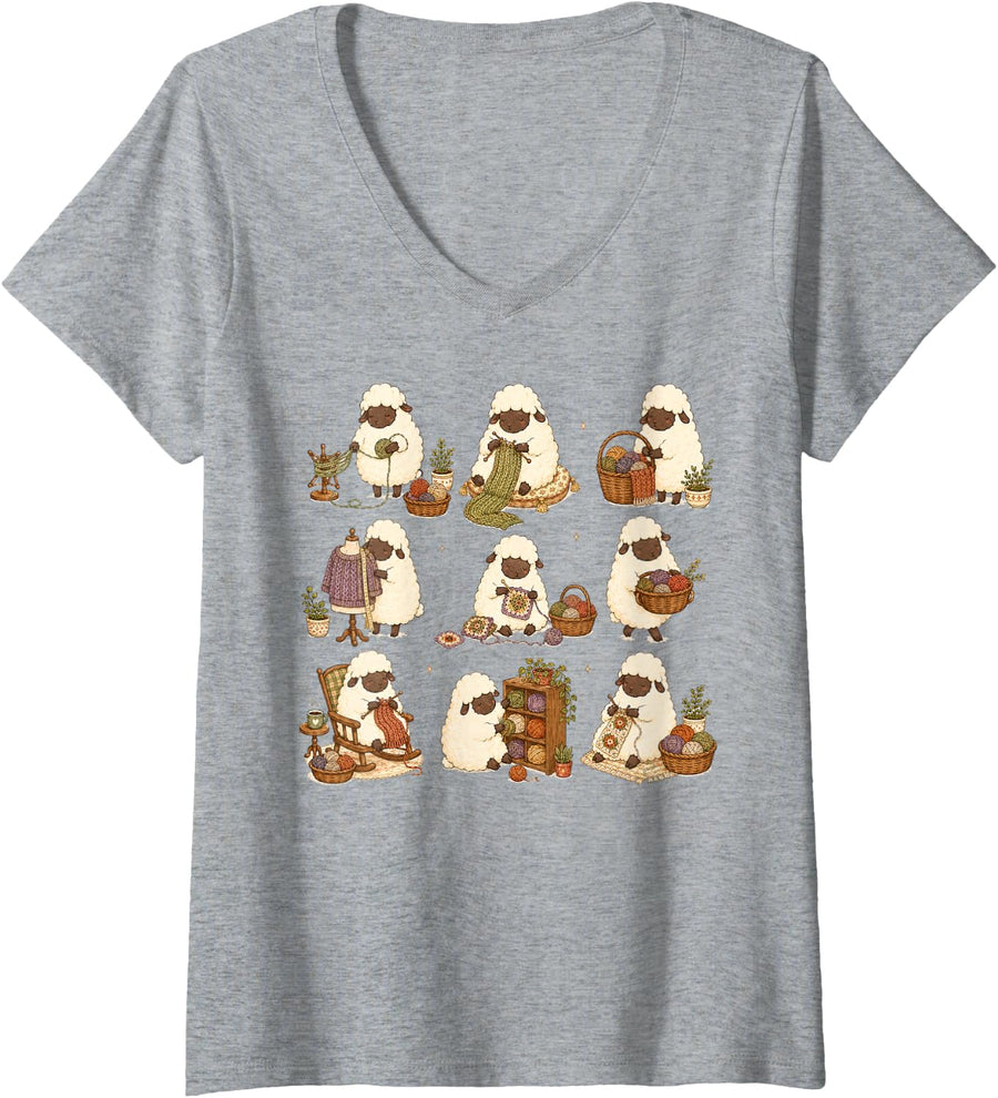 Women's Knitting Yarn Lover Knitter Crocheting Just One More Row V-Neck T-Shirt - Heather Grey
