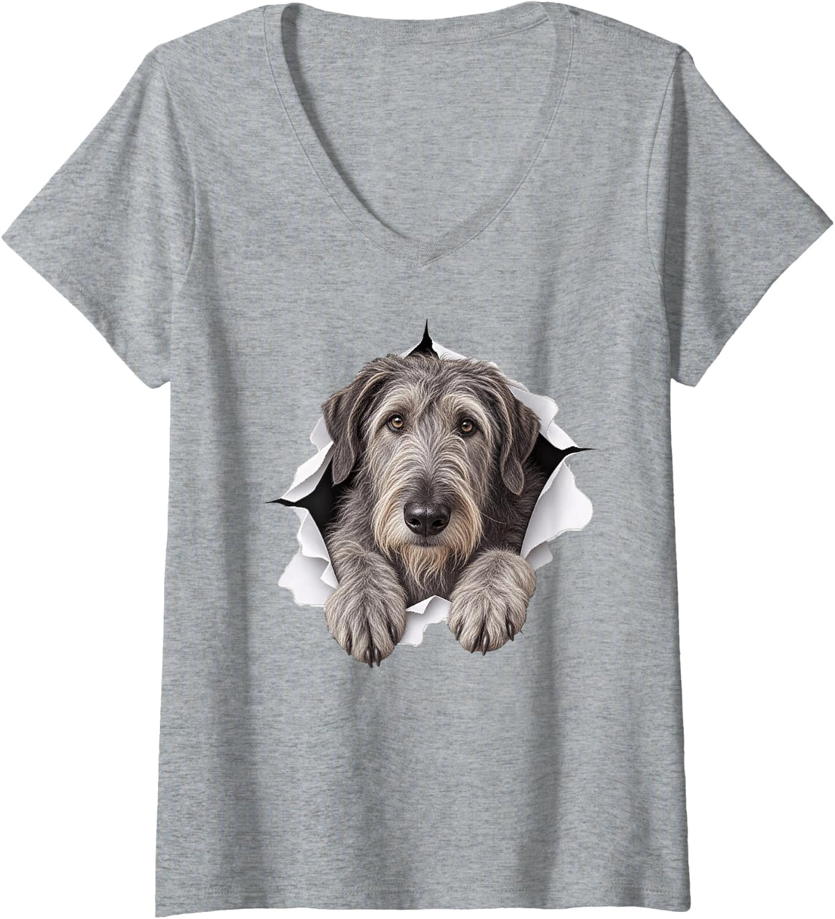 Women's Funny Irish Wolfhound Peeking Cute Dog Lover Mom Dad V-Neck T-Shirt - Heather Grey
