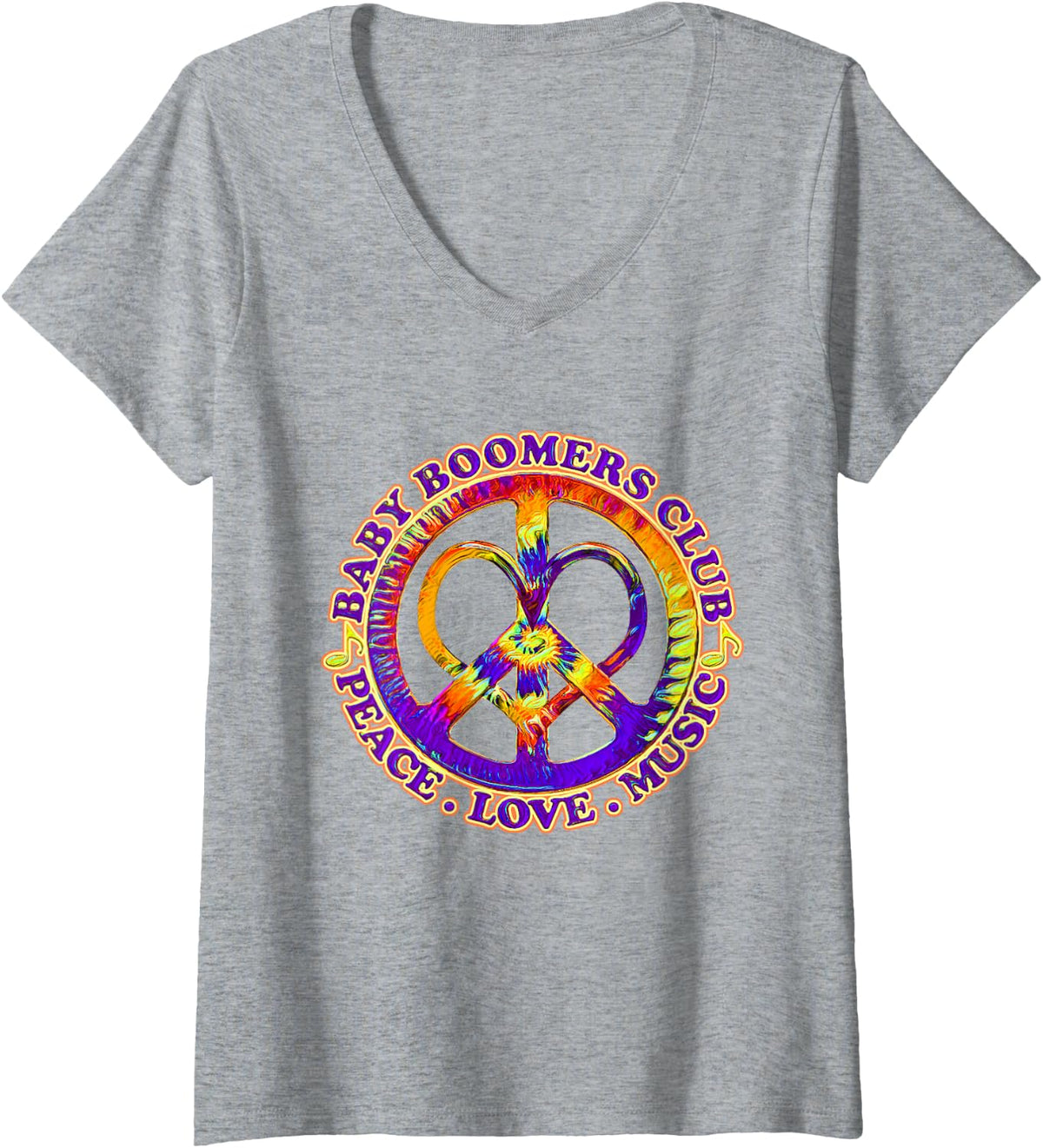 Womens Baby Boomers Retro Vintage Peace Love V-Neck T-Shirt - Heather Grey