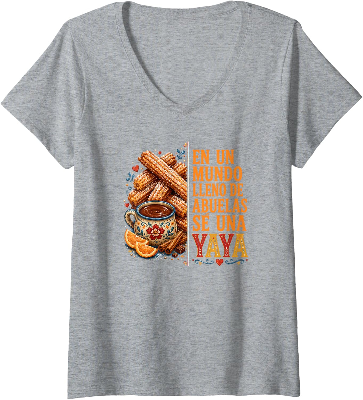 Women's Yaya Abuela Spanish Grandma Traditional Food V-Neck T-Shirt - Heather Grey