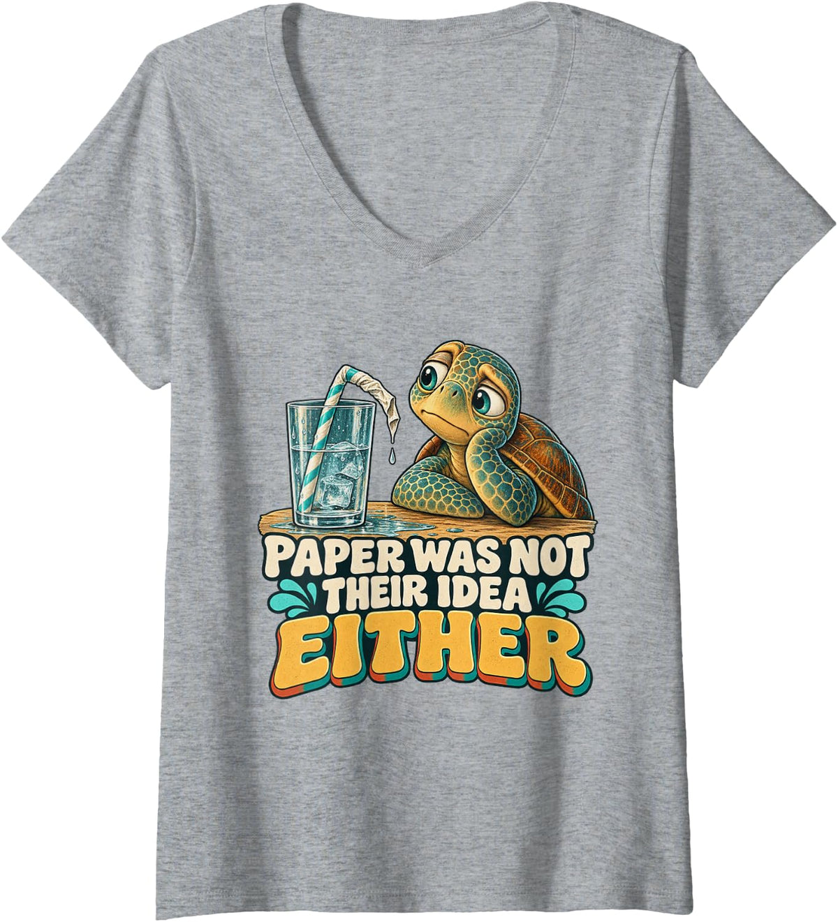 Women's Paper was Not Their Idea Either Sea Turtle Graphic V-Neck T-Shirt - Heather Grey