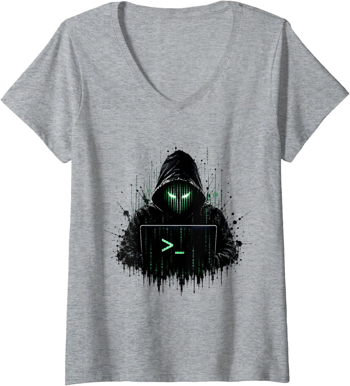 Women's Anonymous Hacker, Cyber Security, Linux Terminal Coder V-Neck T-Shirt - Heather Grey