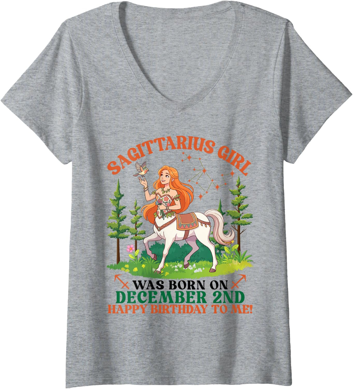 Women's Sagittarius Girl was Born On December 2nd Birthday to Me V-Neck T-Shirt - Heather Grey