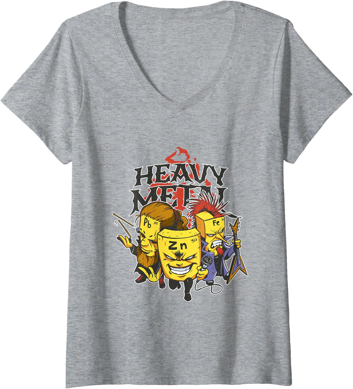 Women's Chemistry Heavy Metals Characters Art Metalhead Geek Nerd V-Neck T-Shirt - Heather Grey