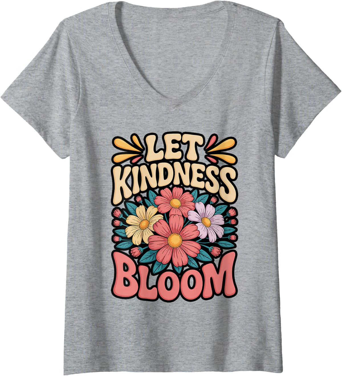 Women's Let Kindness Bloom Teacher Positivity Art V-Neck T-Shirt - Heather Grey