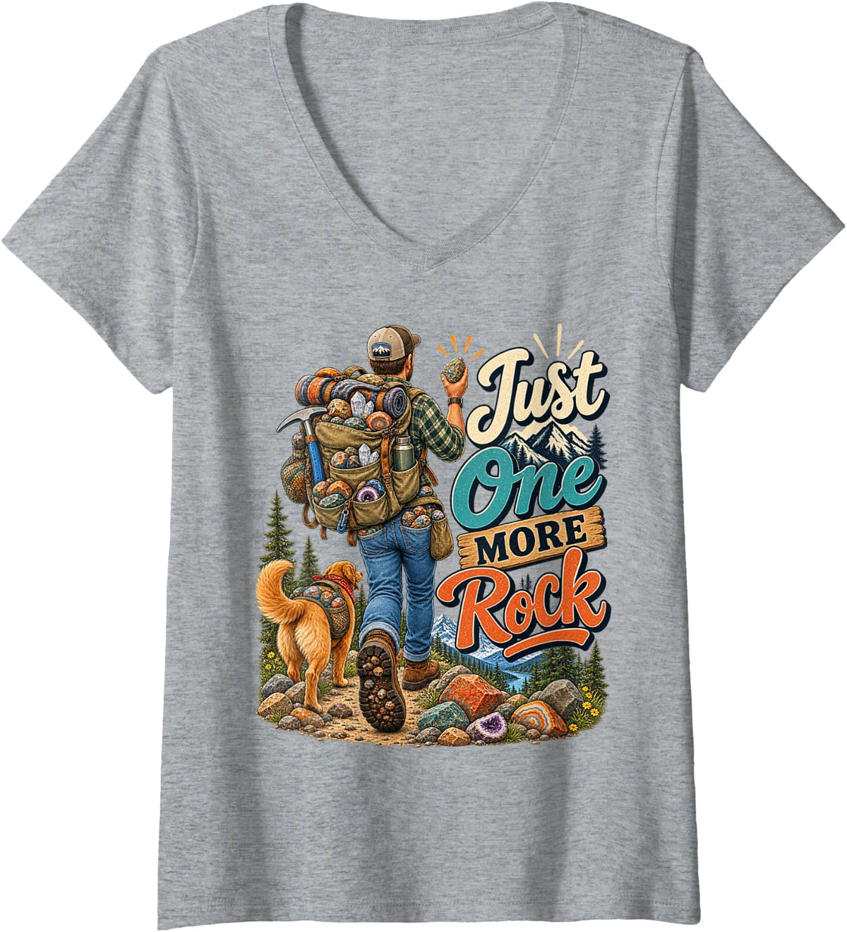 Women's One More Rock Rockhound Rock Collector Rock Hunter V-Neck T-Shirt - Heather Grey