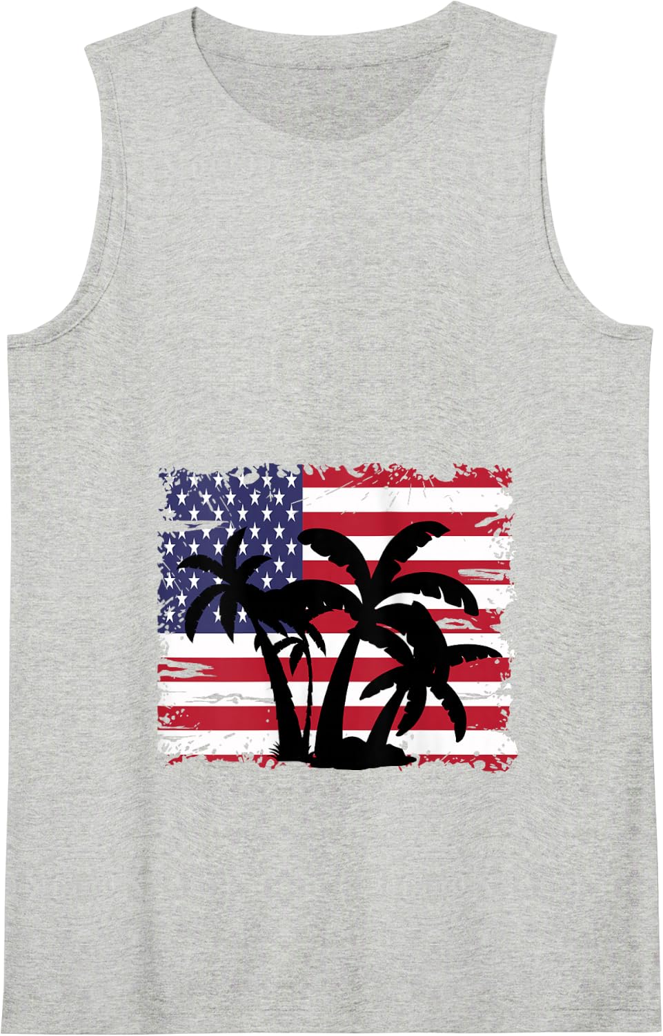 American Flag Palm Trees USA Patriotic 4th of July Tank Top - Heather Grey