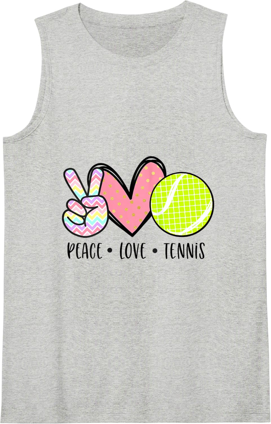 Womens Peace Love Tennis Cute for Women Teen Little Girls Pastel Tank Top - Heather Grey
