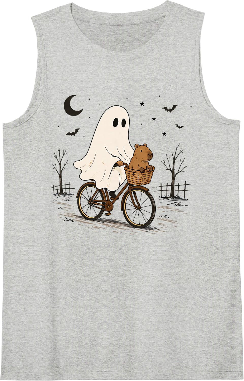 Ghost Bicycle Capybara Halloween Night Ride Tank Top - Heather Grey