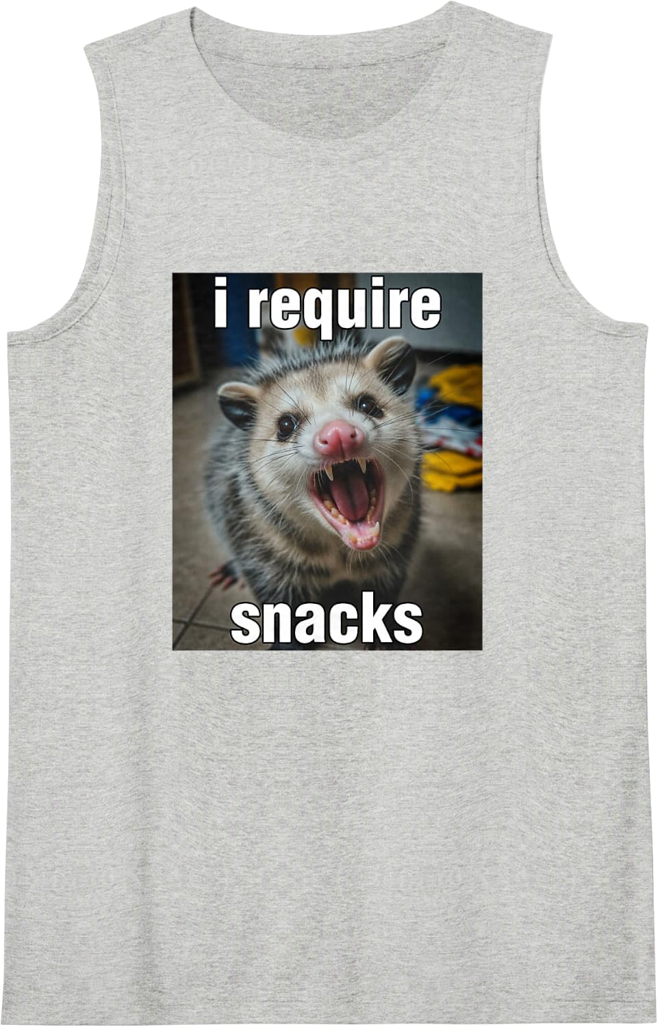 I Require Snacks Possum Meme Funny Opossum Meme Brainrot Sleeveless Tank Top - Heather Grey