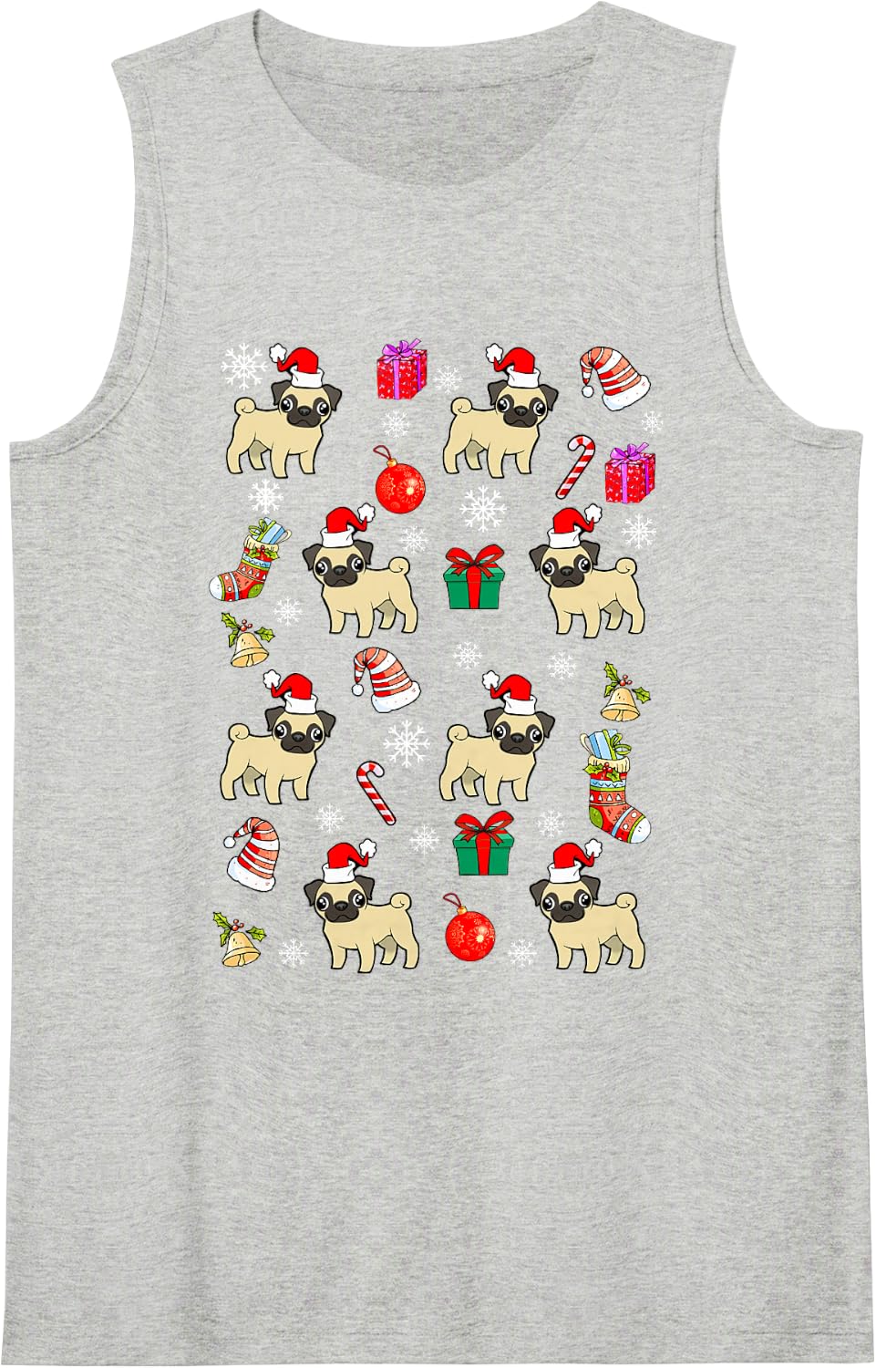 Pug Dog Puppy Santa Hat Funny Ugly Christmas Xmas Sleeveless Tank Top - Heather Grey