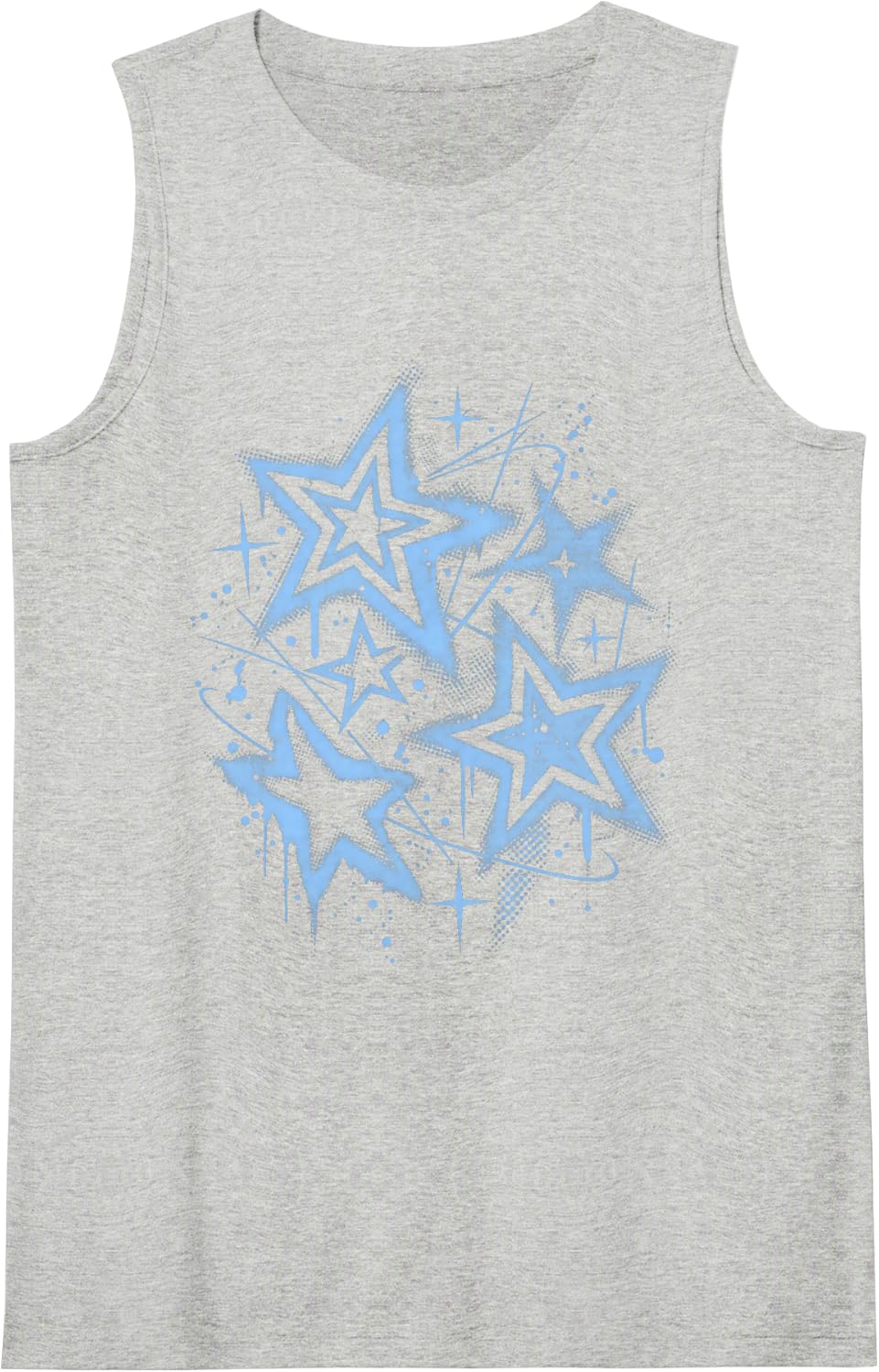 Y2K Grunge Stars 2000s Blue Cyber Vintage Sleeveless Tank Top - Heather Grey