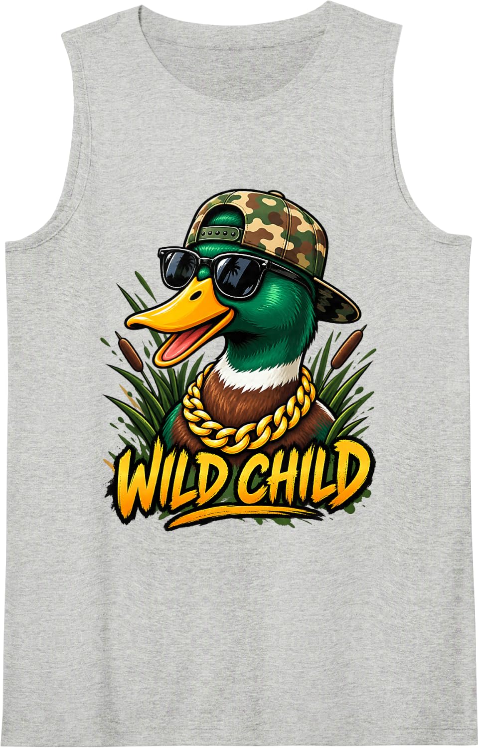 Wild Child Cool Mallard Duck Sleeveless Tank Top - Heather Grey