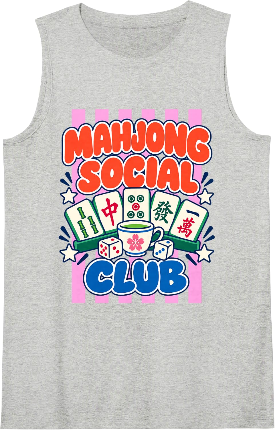 Mahjong Social Club Trendy Stripes Mahj Girl Sleeveless Tank Top - Heather Grey