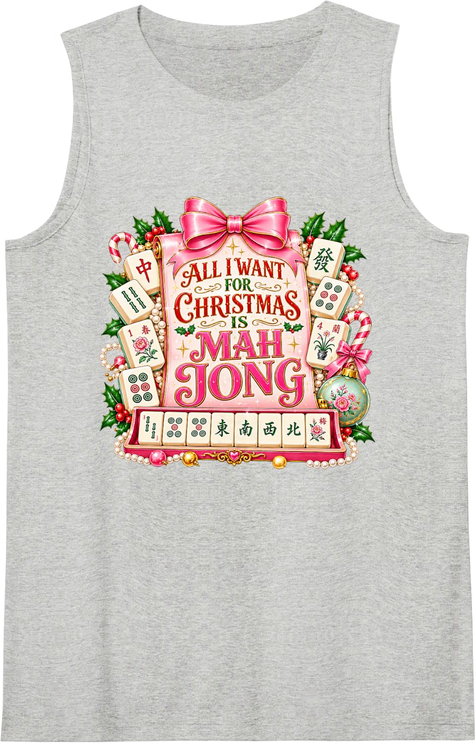 Christmas Mahjong Coquette Holiday Mah Jong Fun Group Games Sleeveless Tank Top - Heather Grey