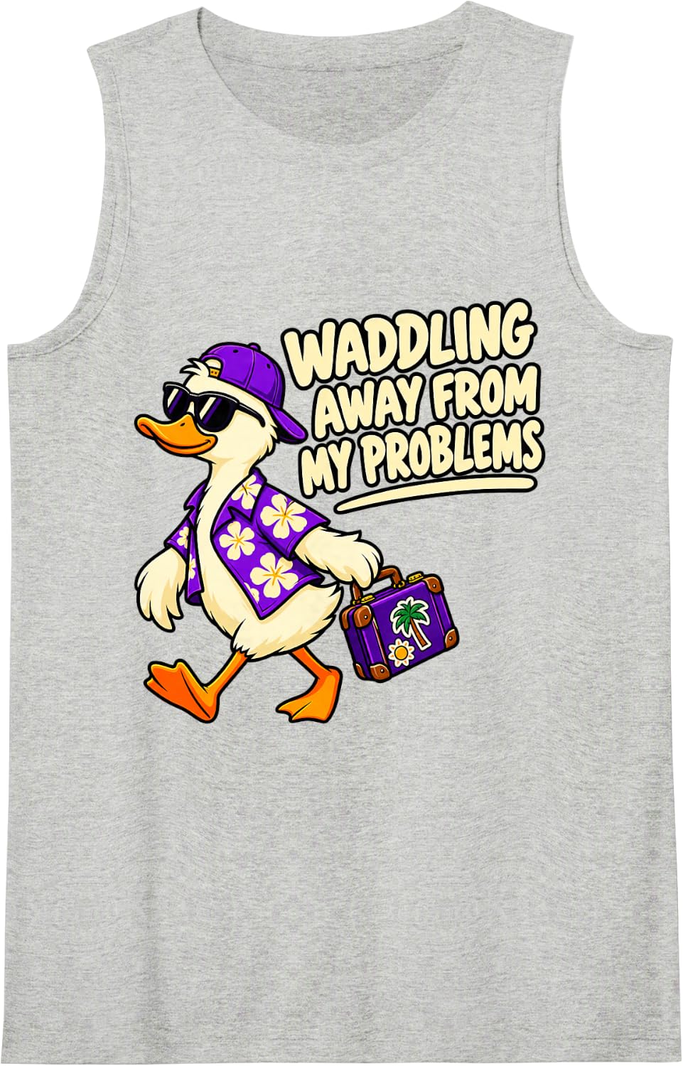 Duck Waddling Away from My Problems Cute Girls Quack Pond Sleeveless Tank Top - Heather Grey