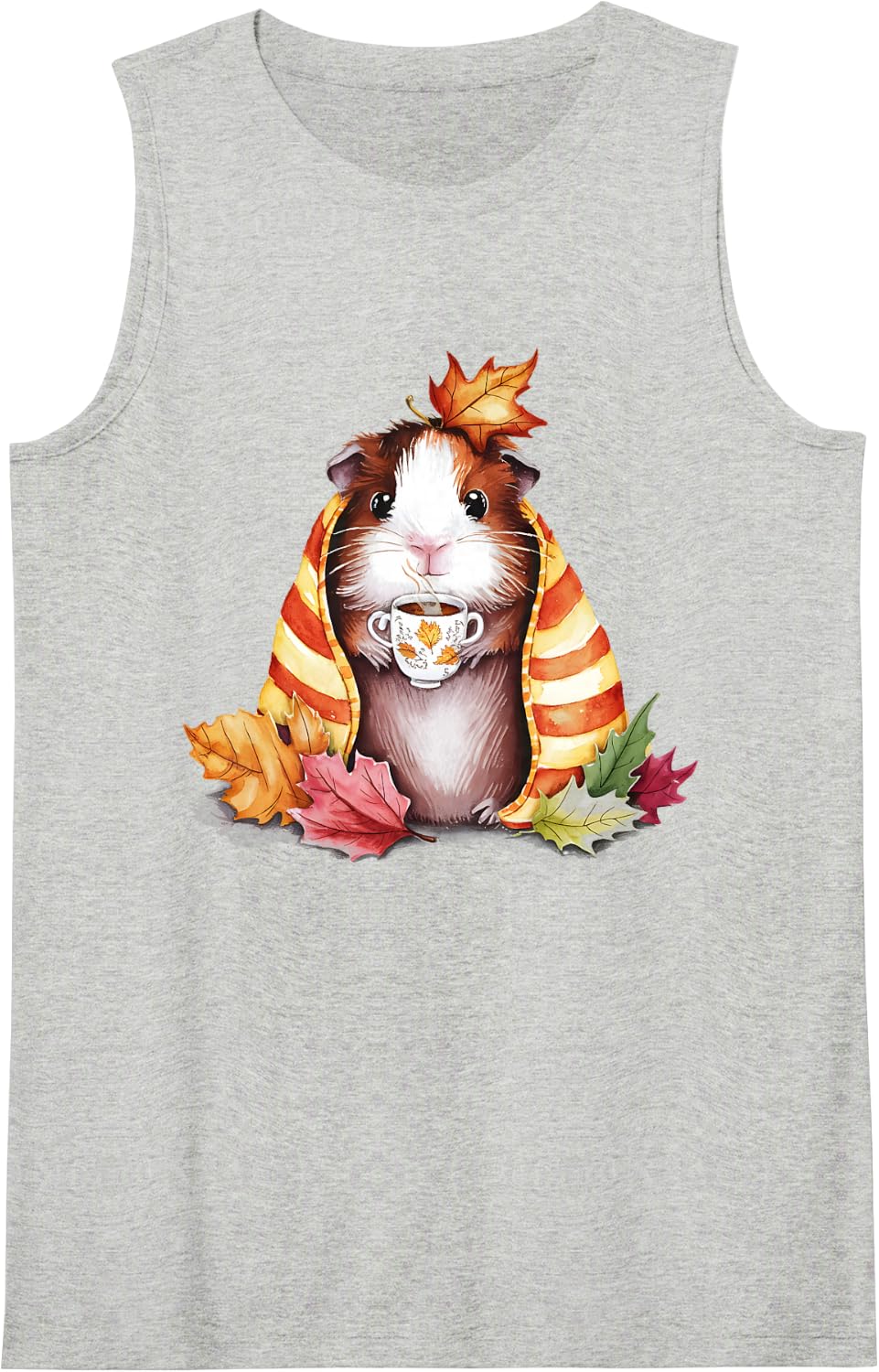 Autumn Guinea Pig in A Blanket Fall Coffee Cup Fall Vibes Sleeveless Tank Top - Heather Grey