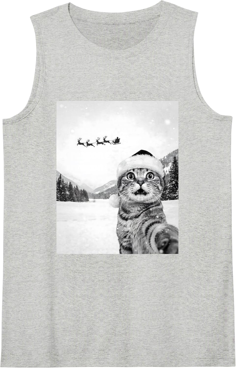 Cat Selfie with Santa Funny Christmas Cat Mom Cat Dad Xmas Sleeveless Tank Top - Heather Grey