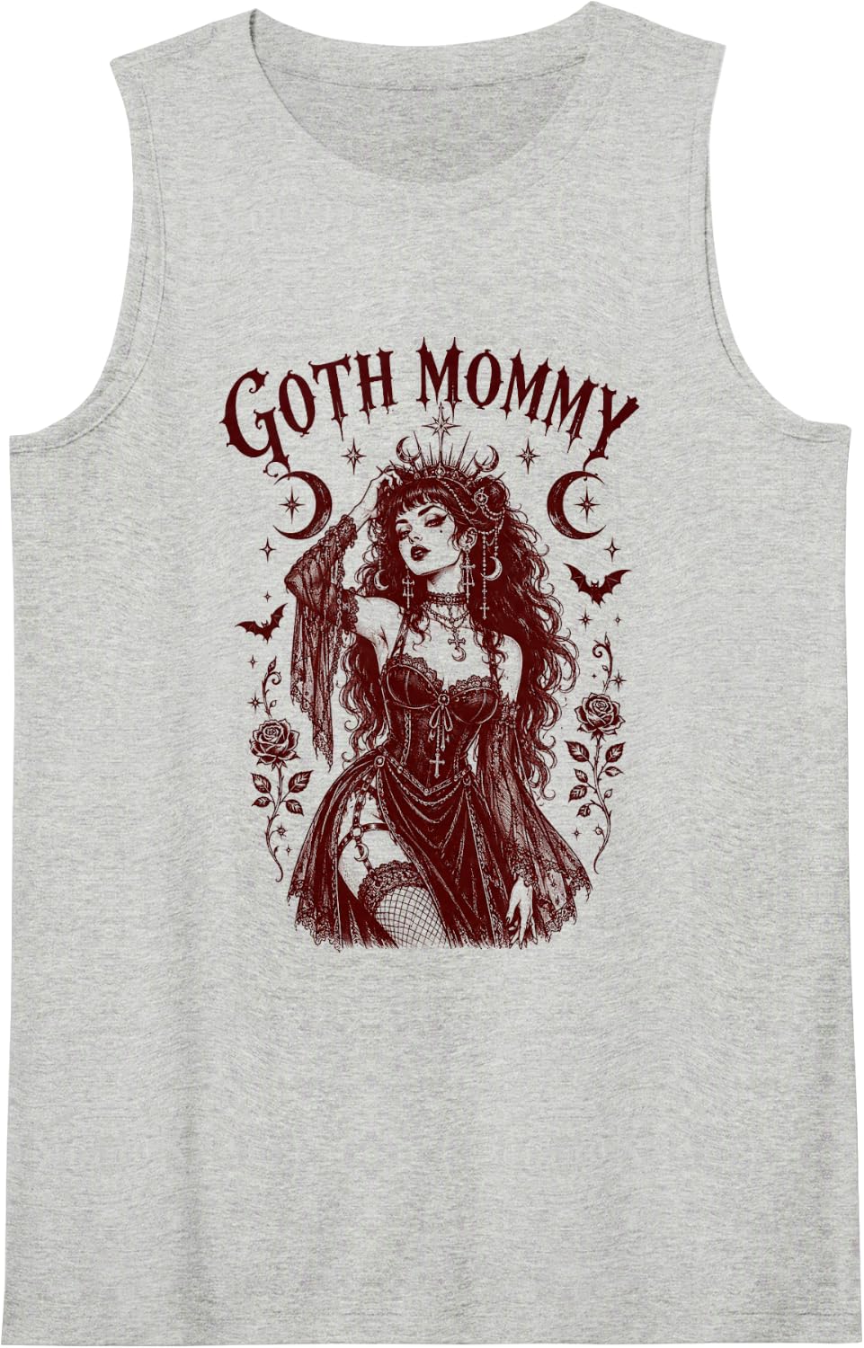 Gothic Girl Grunge Anime Corporate Horror Goth Mommy Sleeveless Tank Top - Heather Grey